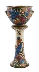 ANTIQUE WELLER 2-PEICE JARDINERIE WITH STAND