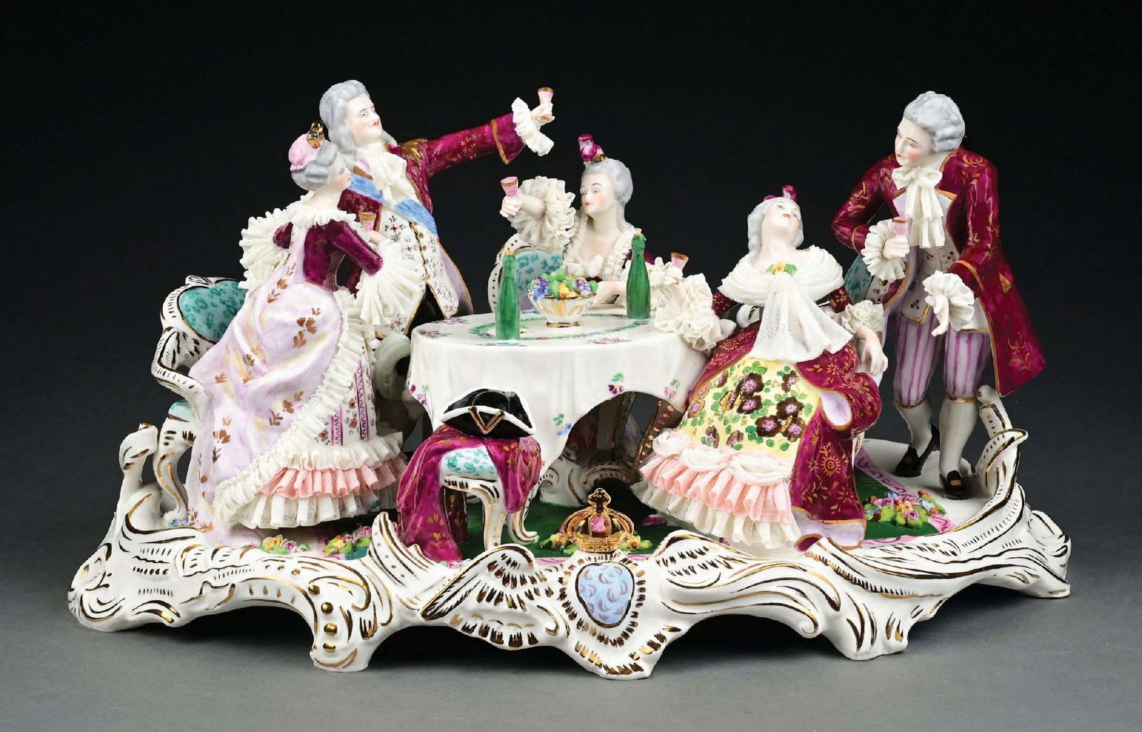LARGE MULLER VOLKSTEDT IRISH DRESDEN LACE TAVERN SCENE PORCELAIN GROUP (1 of 4)