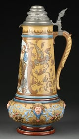 METTLACH VILLEROY AND BOCH MAGNUM CERAMIC STEIN NUMBERED 1818