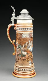 METTLACH 1577 TAVERN SCENE CERAMIC BEER STEIN