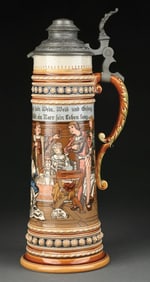 METTLACH TAVERN SCENE CERAMIC STEIN NUMBERED 1577