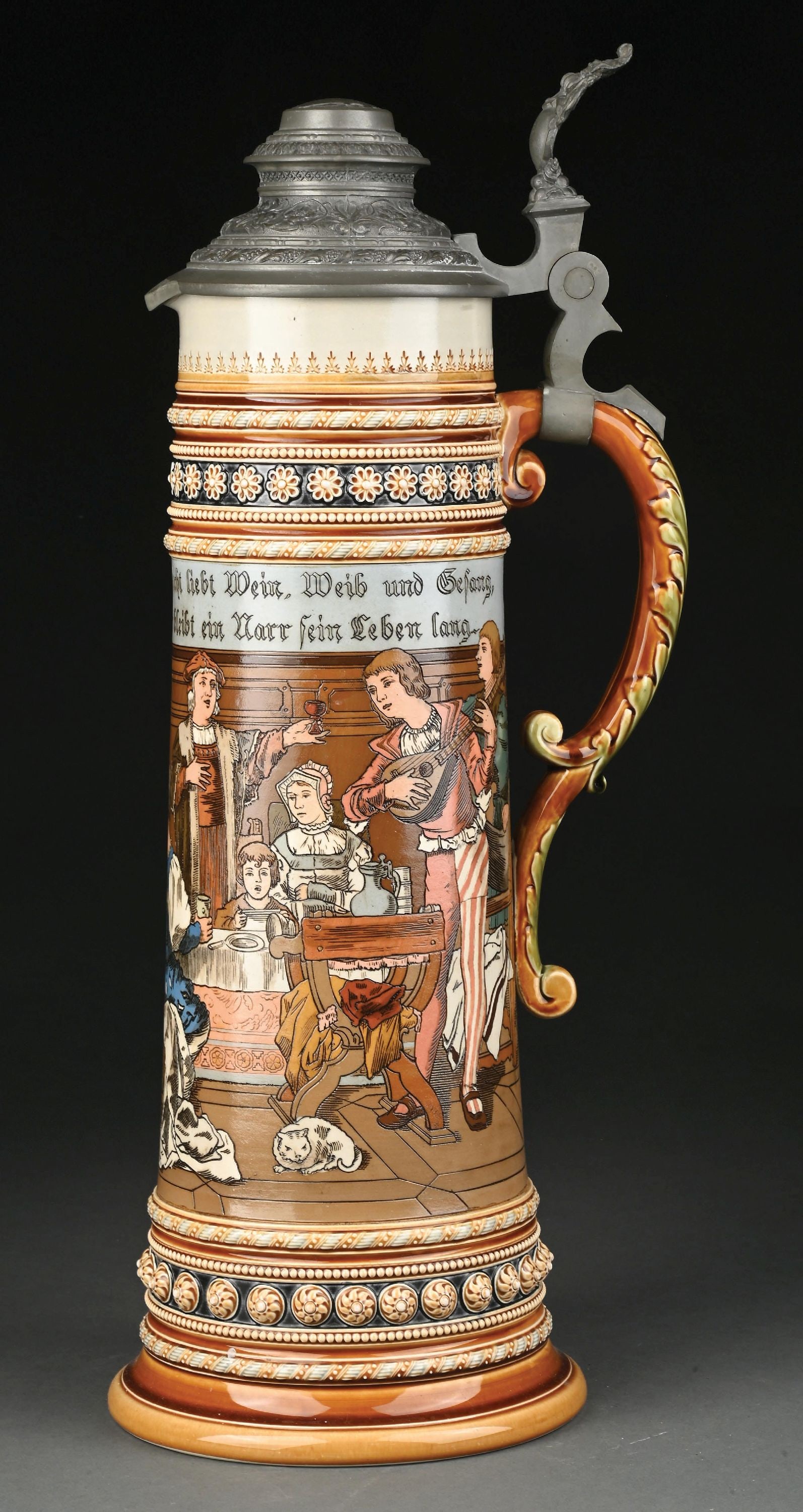 METTLACH TAVERN SCENE CERAMIC STEIN NUMBERED 1577 (1 of 7)