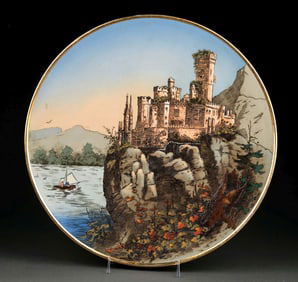 LARGE VILLEROY & BOCH "METTLACH" CASTLE ON THE RHINE CHARGER