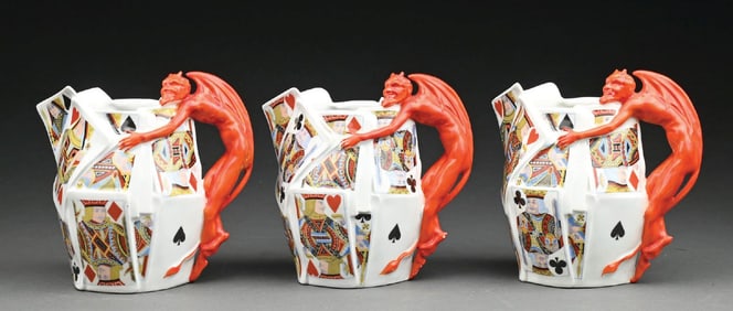 COLLECTION OF 3: ROYAL BAYREUTH DEVIL AND CARDS PITCHERS