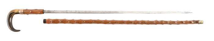 ANTIQUE GADGET SWORD CANE WITH BONE HANDLE