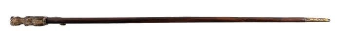 ANTIQUE WALKING STICK CANE WITH CARVED WOODEN WEASEL