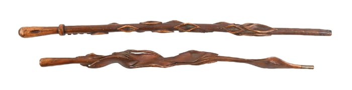 LOT OF 2: CARVED WOODEN WALKING STICKS