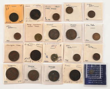 LARGE LOT OF EARLY WAR TOKENS: Condition: (Very Good - Excellent). Dimensions: