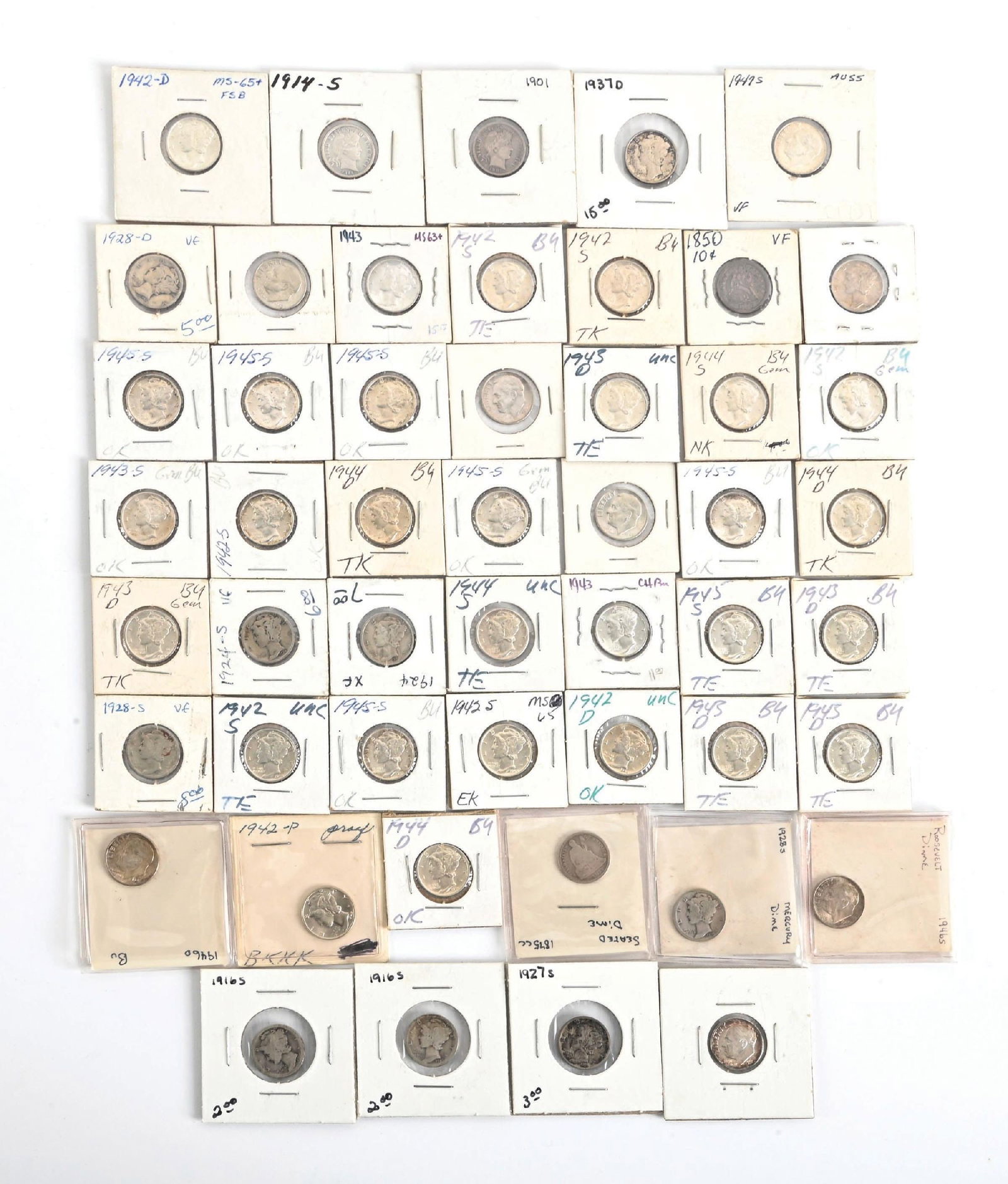 LARGE LOT OF DIMES: Includes Mercury and Roosevelt dimes. Very Good to MS60+ condition. Condition: Dimensions: