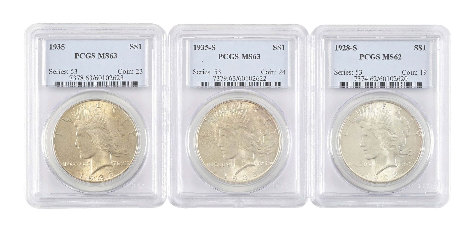 LOT OF 3: GRADED PEACE DOLLARS (1 of 2)