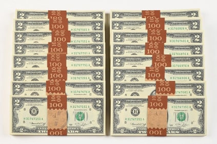 COLLECTION OF 16 BUNDLES OF NEW $2 BILLS