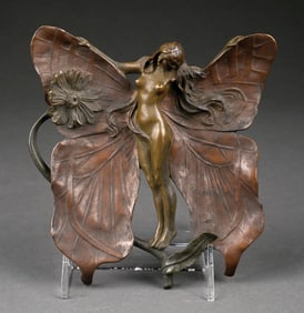 CHARLES KORSZHANNE - BUTTERFLY WOMAN IN GILDED BRONZE