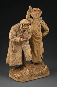 PHOTOGRAPHER AND LADY FIGURATIVE PLASTER SCULPTURE