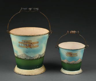LOT OF 2: GERMAN TIN HAND-PAINTED PAILS