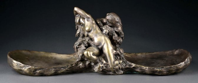 JEANNE ITASSE BROQUET (1867 - 1941) LARGE ART NOUVEAU SILVERED BRONZE SCULPTURE OF WATER NYMPHS