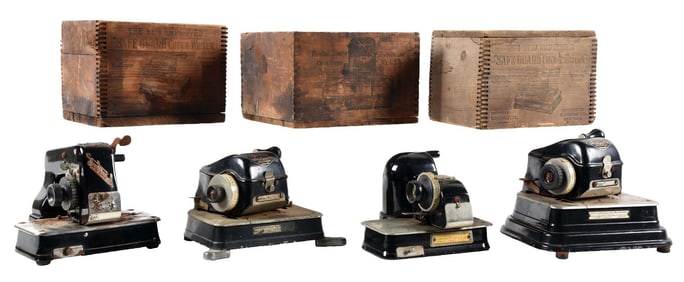LOT OF 4: EARLY CHECK WRITERS & 3 ORIGINAL CRATES