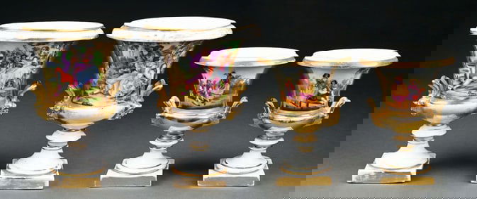 2 PAIR OF HANDLED PORCELAIN URNS