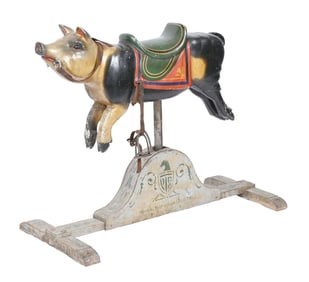 PIG CARVED WOODEN CAROUSEL FIGURE/ROCKING TOY