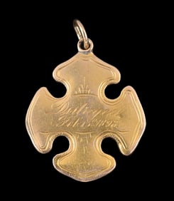 RELIC OF US BATTLESHIP MAINE, DESTROYED FEB. 15TH, 1898, GOLD MALTESE CROSS
