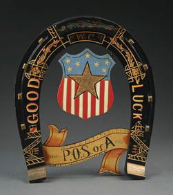 1885 PATRIOTIC ORDER SONS OF AMERICA GOOD LUCK HORSESHOE