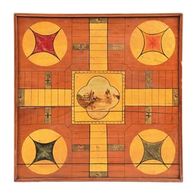 WOOD GAME BOARD WITH SAILBOAT PICTURE INSIDE