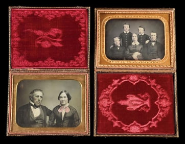 LOT OF 2: DAGUERREOTYPE 1/2 PHOTO PLATES IN LEATHER CASES