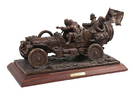 STANLEY WANLASS (AMERICAN, B. 1941) AUTOMOBILE BRONZE: New York to Paris 1908 bronze sculpture on oak base signed and numbered 8/30 with base: 35 x 14-1/2 x 17-3/4 in. (88.9 x 36.8 x 45.1 cm) C. 1982 Description A rare and finely-modeled sculpture of the