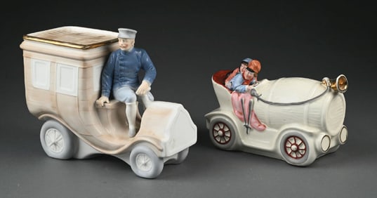 LOT OF 2: GERMAN DECANTER AUTOMOBILE AND ART DECO AUTO COIN BANK