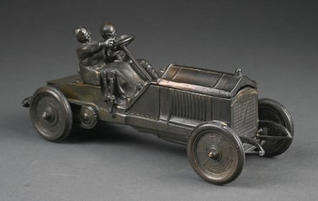 RACING CAR BRASS INKWELL