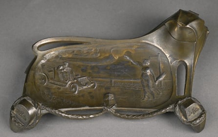 CAST IRON RACECAR DRIVER INKWELL
