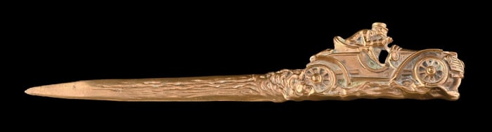 BRASS LETTER OPENER WITH AUTOMOBILE