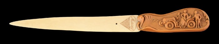 MACEY COMPANY CELLULOID LETTER OPENER WITH AUTOMOBILE