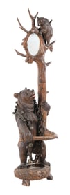 BLACK FOREST CARVED BEAR HALL TREE W/ BELLS