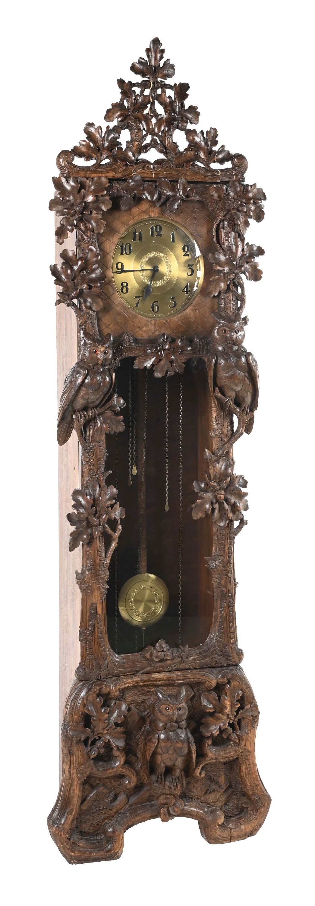 MONUMENTAL BLACK FOREST TALL CASE CLOCK CARVED 2-PANEL GRANDFATHER CLOCK WITH THREE BEARS AND GRAPE (1 of 6)