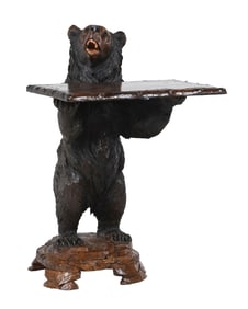 BLACK FOREST CARVED SIDE TABLE WITH BEAR