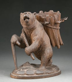 BLACK FOREST WALKING BEAR W/ CANE TOBACCO PIPE HOLDER