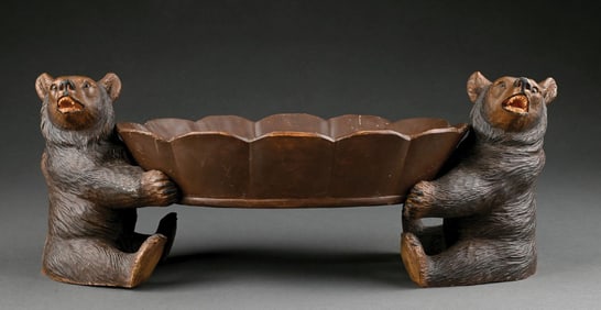 BLACK FOREST CARVED BEARS WITH BOWL