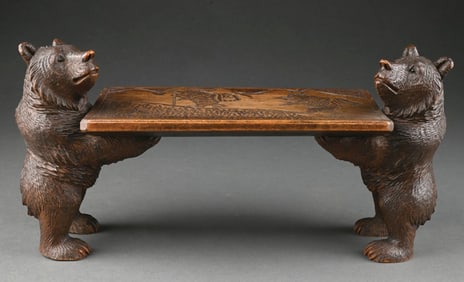 BLACK FOREST CARVED BEAR FOOT STOOL