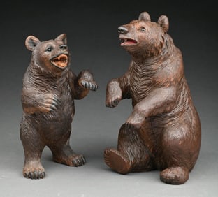 LOT OF 2: SITTING AND STANDING BLACK FOREST BEARS