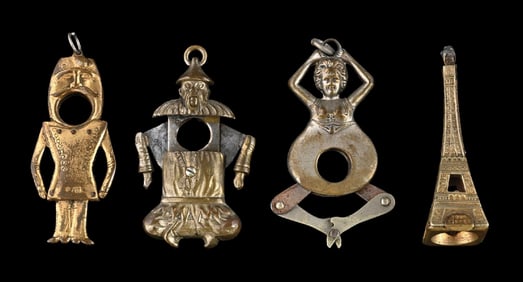 COLLECTION OF 4 FIGURAL FOB CIGAR CUTTERS