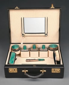 VINTAGE BLACK WOVEN LEATHER CARTIER VANITY CASE