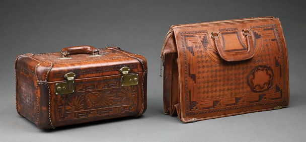 LOT OF 2: HAND TOOLED LEATHER PIECES