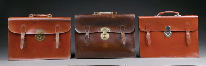 LOT OF 3: VINTAGE BROWN LEATHER BRIEFCASES