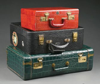 LOT OF 3: GREEN, BLACK AND RED COW HIDE LEATHER WITH ALLIGATOR PRINT
