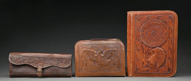 LOT OF 3: LEATHER TOOLED PIECES