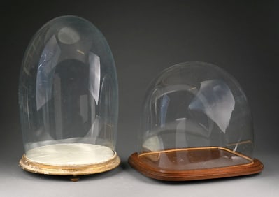 LOT OF 2: ANTIQUE GLASS DOME DISPLAY CASES