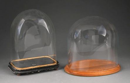 LOT OF 2: ANTIQUE MEDIUM GLASS GLOBE DISPLAY CASES