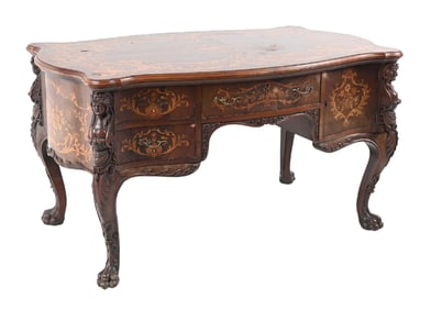 FRENCH CARVED WALNUT INLAID DESK WITH MOTHER-OF-PEARL