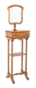 OAK SHAVING STAND WITH DRAWER AND MIRROR ATTACHMENT