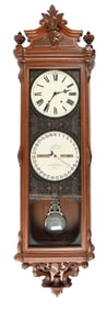 ITHACA CALENDAR CLOCK CO, NY, "REGULATOR NO. 1", DOUBLE DIAL PERPETUAL WALL CALENDAR CLOCK
